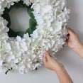 thumbnail image 4 of Artificial Hydrangea Wreath for Front Door, 22" Spring Summer White Flower Wreath, Fuax Hydrangeas Leaves for Home Mantel Wall Farmhouse Decor, 4 of 9