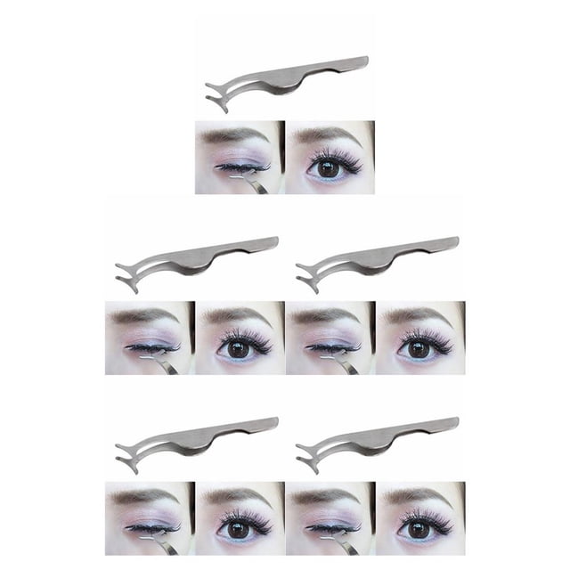 relayinert Stainless False Eyelash Extension Tweezer Mulfuction Auxiliary Clip Nipper 1pcs 5Set