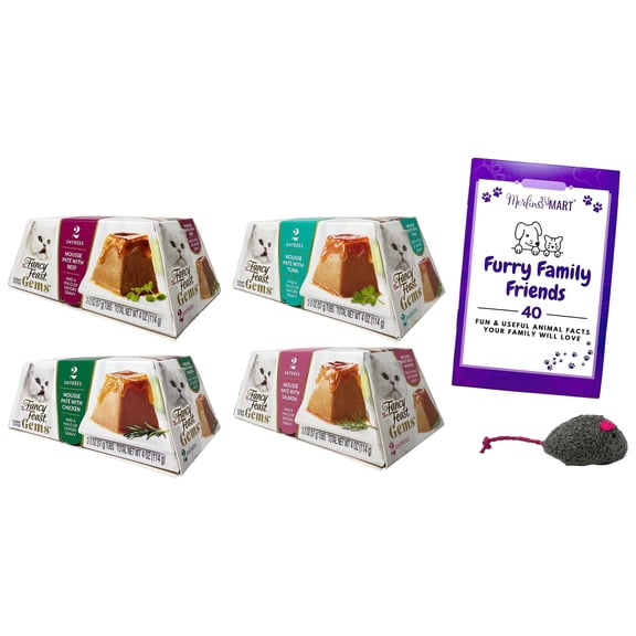 Purina Fancy Feast Gems Adult Cat Food Samplers - Chicken, Beef, Salmon, Tuna (4 oz.) | 1 Each | MerlinsMart Zine & Catnip Toy