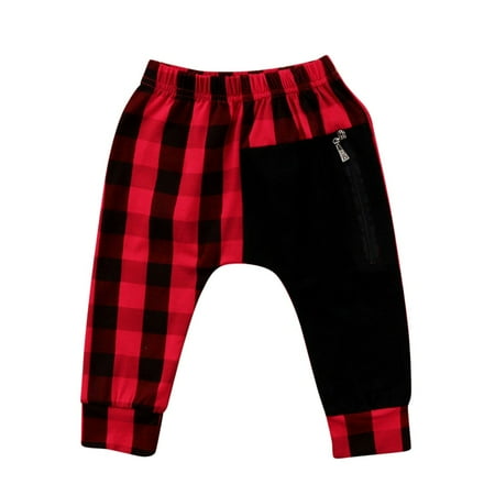 

ZHUASHUM Baby Kids Boys Fashion Plaid Printed Long Pants With Zipper Pocket Trousers