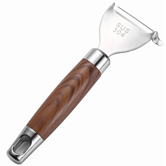 Stainless Steel Peeler with An Ergonomic Wooden Handle and Sharp Blade.