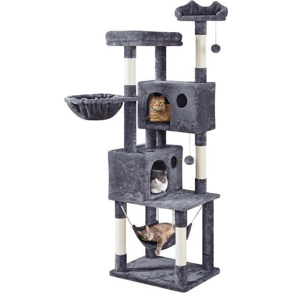 COCOKUN 73inch Cat Tree, Cat Stand Furniture with Scratching Posts Perches Hammock as Indoor Kittens Activity Center,Dark Gray