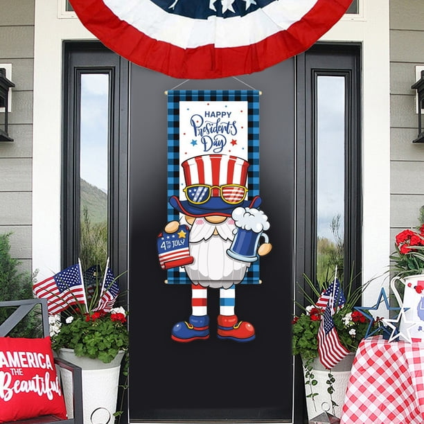4th of July Gnome Door Hanging Banners USA Independence Day Patriotic Wall Door Decor Red White Blue Star Stripe Non woven Fabric Hanging Decoration