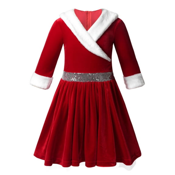 Eandarui Kids Girls Christmas Dress Mrs Santa Claus Fancy Dress Velvet Party Figure Skating Dancewear Red 16