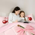 thumbnail image 4 of Feelyou Pink Bowknot Cherry Bedding Comforter Set 7pcs for Kids, Kawaii Princess Ribbon King Bedding Sets, Fairy Tale Style Reversible Bed Sheets, Luxury Bedroom Decor, 4 of 8
