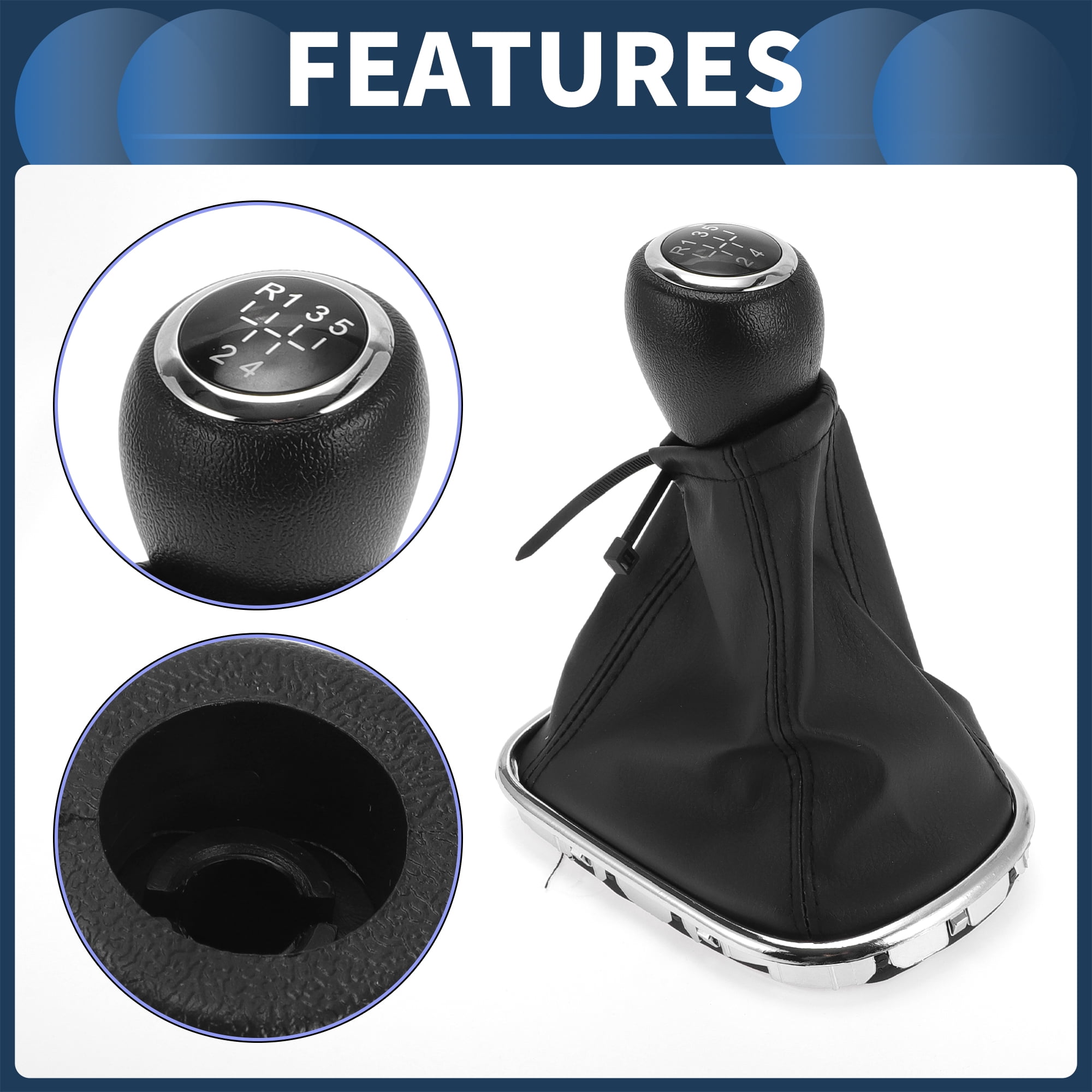 Unique Bargains 5 Speed Manual Gear Shifter Knob with Cover, Front Gearbox Stick Shifter Lever Knob for Chevrolet Cruze 2008-2015 Plastic Faux Leather Black, 1 Pc