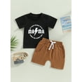 thumbnail image 3 of xiaxaixu Kids Boys Girls Clothes, Short Sleeve Round Neck Letters Print Tops Solid Color Short Drawstring Shorts Trousers Casual Outfits, 3 of 9