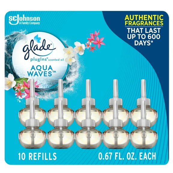 Glade PlugIns Air Freshener/Odor-Fighting Scented Oil Refills, Aqua Waves Scent, .67 fl oz, 10 Refills