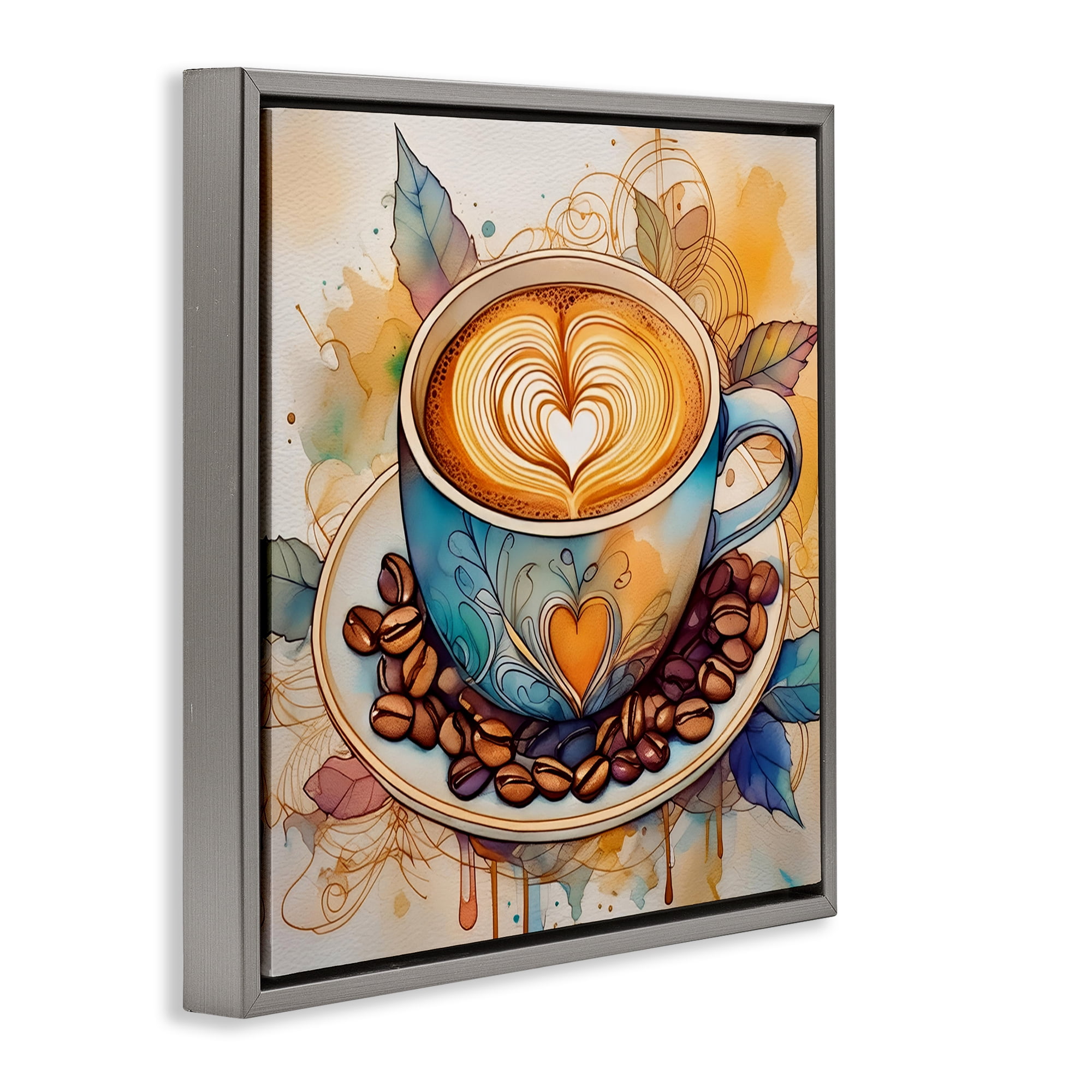 Stupell Industries Modern Café Latte Food & Beverage Painting Gray Floater Framed Canvas Art Print Wall Art, 25 x 25