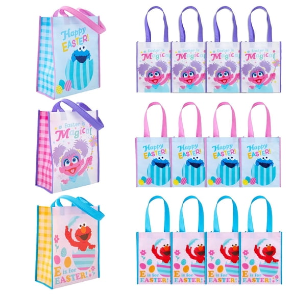 9" x 11" Medium Sesame Street Easter Character Laminated Nonwoven Shopper Tote Bags – 12 Pc.