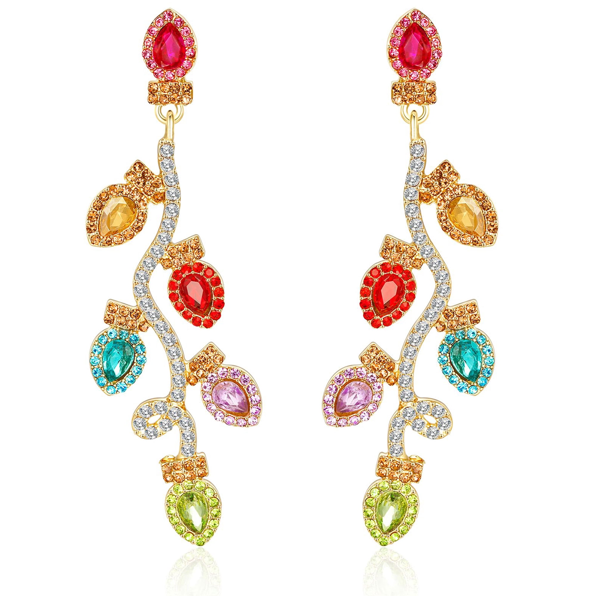 APSVO Christmas Earrings for Women Christmas Light Bulb Jingle Bell Women CZ Crystal Dangle Drop Earrings Christmas Xmas New Year Party Earrings Set Winter Holiday Christmas Jewelry Gift