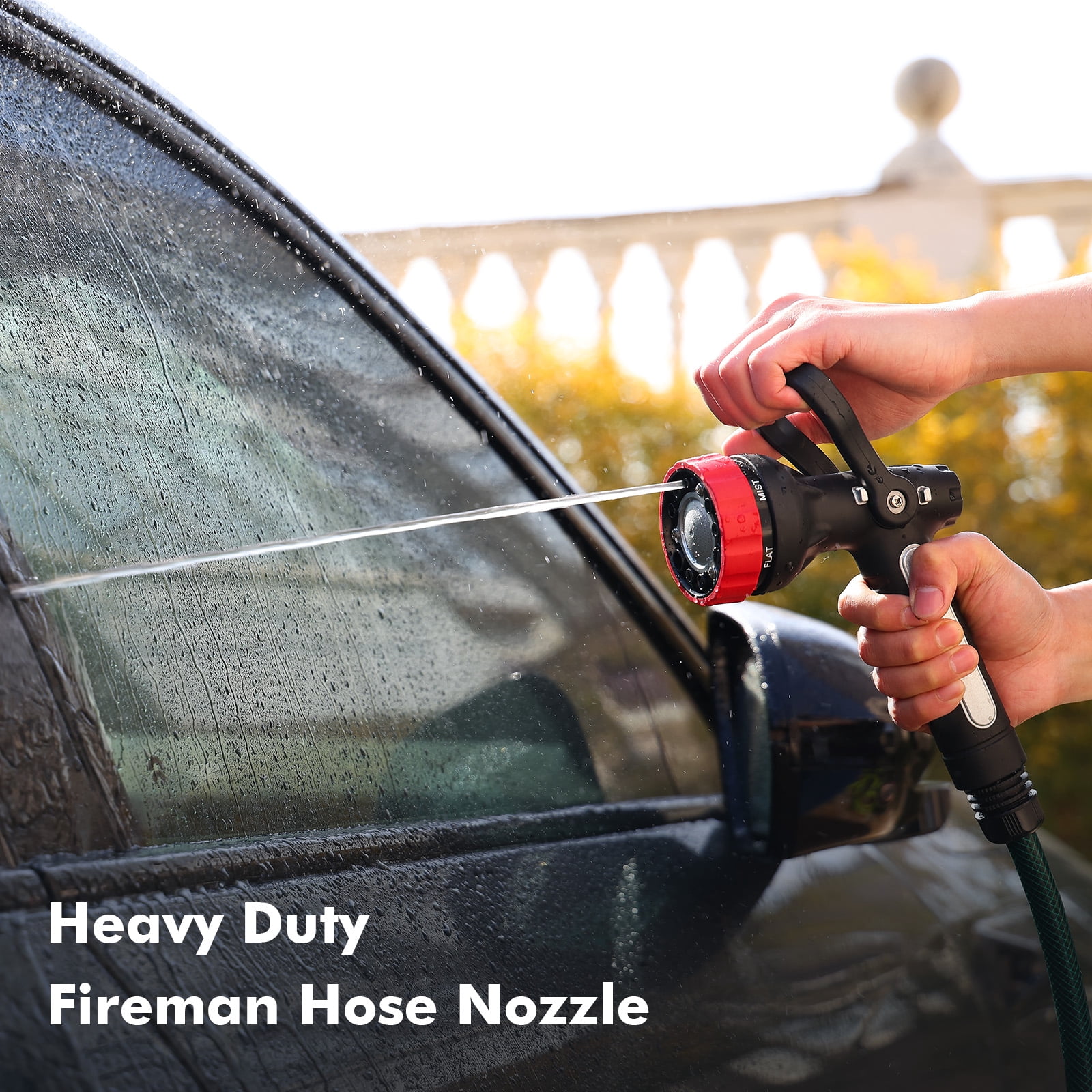 Restmo Heavy Duty Garden Hose Nozzle, High Pressure Fireman Style Nozzle with Lever Handle and Slip Ergonomic Grip, 6 Adjustable Spray Patterns for Watering Lawn and Garden, Washing Car & Cleaning