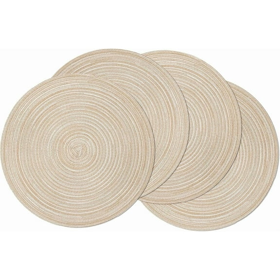 Round Braided Placemats Set of 4 Place mats for Dining Tables Woven Heat Resistant Table Mats 15 inch (Beige,4pcs)