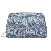 Easygdp Paisley Floral Branches Leather Makeup Bag Zipper Pouch Travel Cosmetic Organizer for Women and Girls, Make up Bag with Zipper