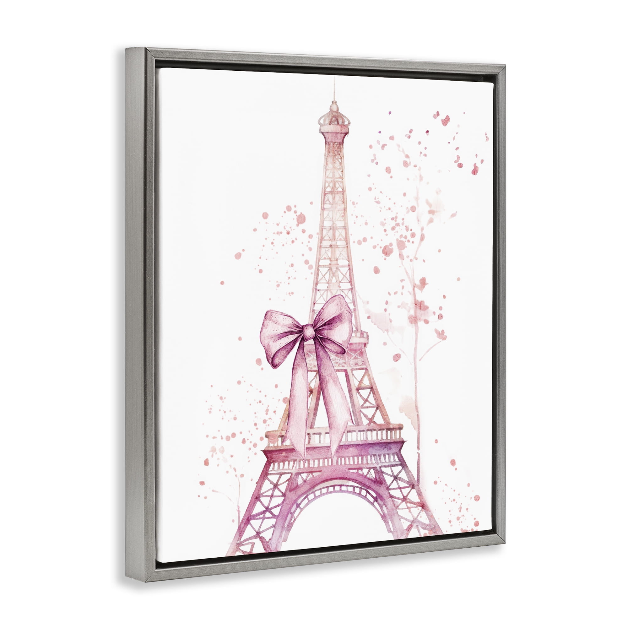 Bow Bedecked Paris Tower Gray Framed Floater Canvas Wall Art, design by Kim Allen