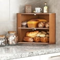 thumbnail image 2 of Corner Bamboo Bread Box for Kitchen Counter Double Layer Bread Storage Container Large Capacity Bread Storage Bin with Wavy Arcylic Transparent Door (Brown), 2 of 16