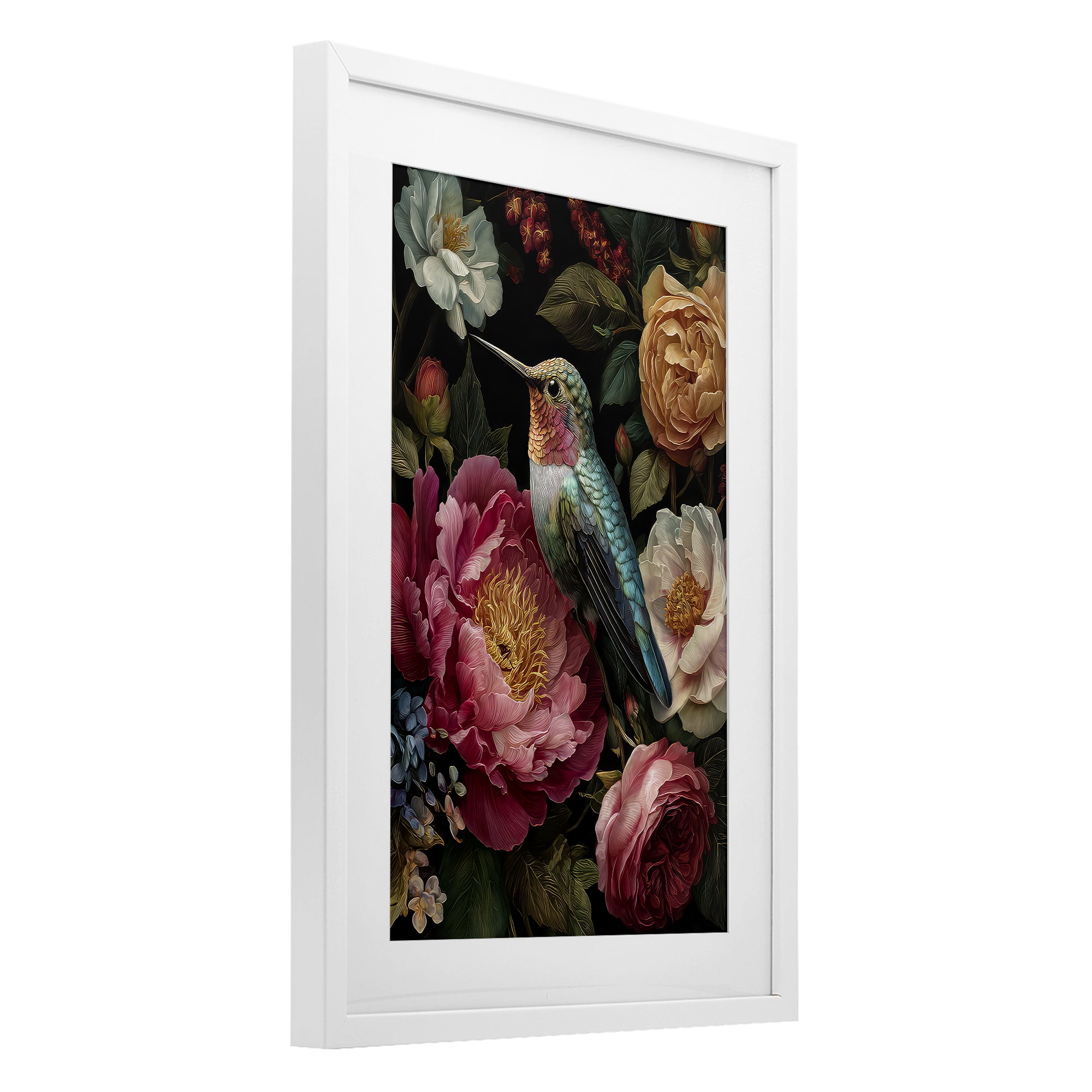 Stupell Industries Hummingbird & Lush Blooms White Framed Print Under Glass, design by The Wands Want