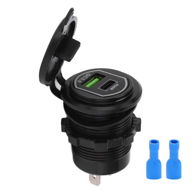 Cargador de coche USB Cargador de carga rápida con salida de puerto dual resistente al agua para automóviles de 12 a 24 V