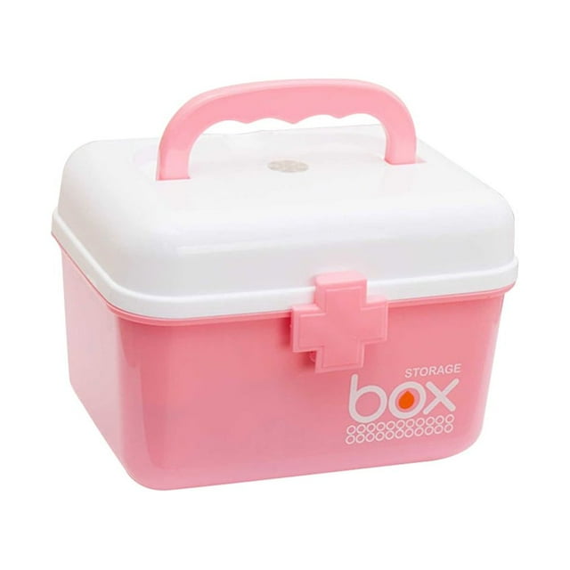 Milisten Pill Storage Box Organizer First Aid Kit Box with Removable Tray & Handle Family Emergency Kit Storage Organizer - Size S (Pink)