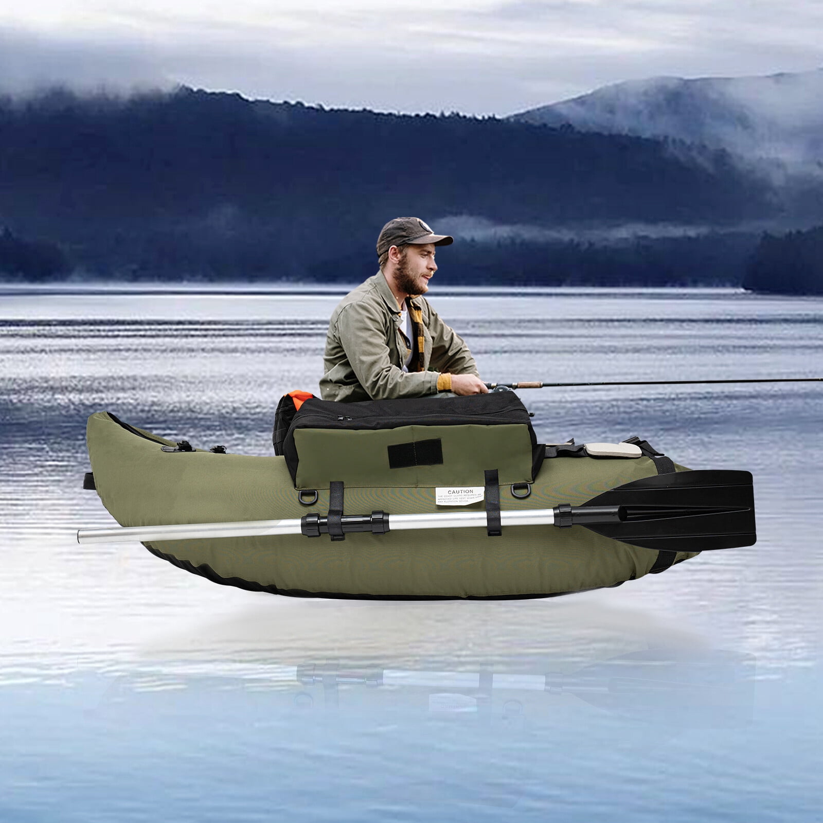 Inflatable Fishing Boat, Waterproof Oxford Cloth Boat with Adjustable Backrest, Foldable Floating Raft for Lake River Ocean Fishing Rafting