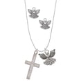 thumbnail image 1 of Delight Jewelry Stainless Steel Proverbs 31:25 - She is Clothed Engraved Cross - Silver tone Guardian Angel Charm Necklace and Stud Earrings, 1 of 4