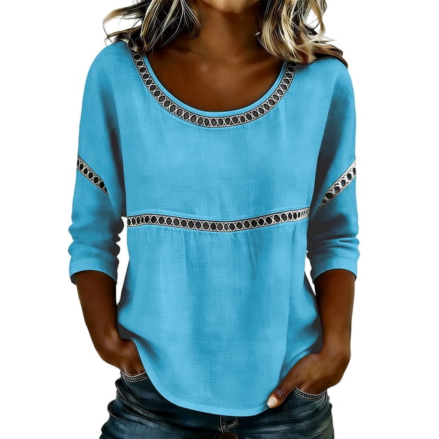 Blusas para las Mujeres Casual Verano Suave Y Cómodo Suelto Camiseta Blusa Cuello en V Manga Larga Camiseta Denim Vestido Mujeres para la Oficina Entrenamiento Al Aire Libre
