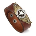 thumbnail image 3 of Fashionable Cowhide Wide Cuff Leather Bracelet Heart Wing Woven Bangle Men Jewelry (Brown), 3 of 3