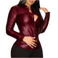 thumbnail image 2 of cllios Women Faux Leather Shacket Jacket Blouses 2022 Spring and Fall Fashion, Button Down Shirts with Chest Pockets, 2 of 9