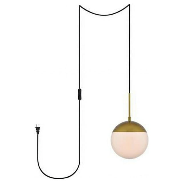Living District LDPG6030BR Eclipse 1 Light Brass Plug-In Pendant with Frosted White Glass