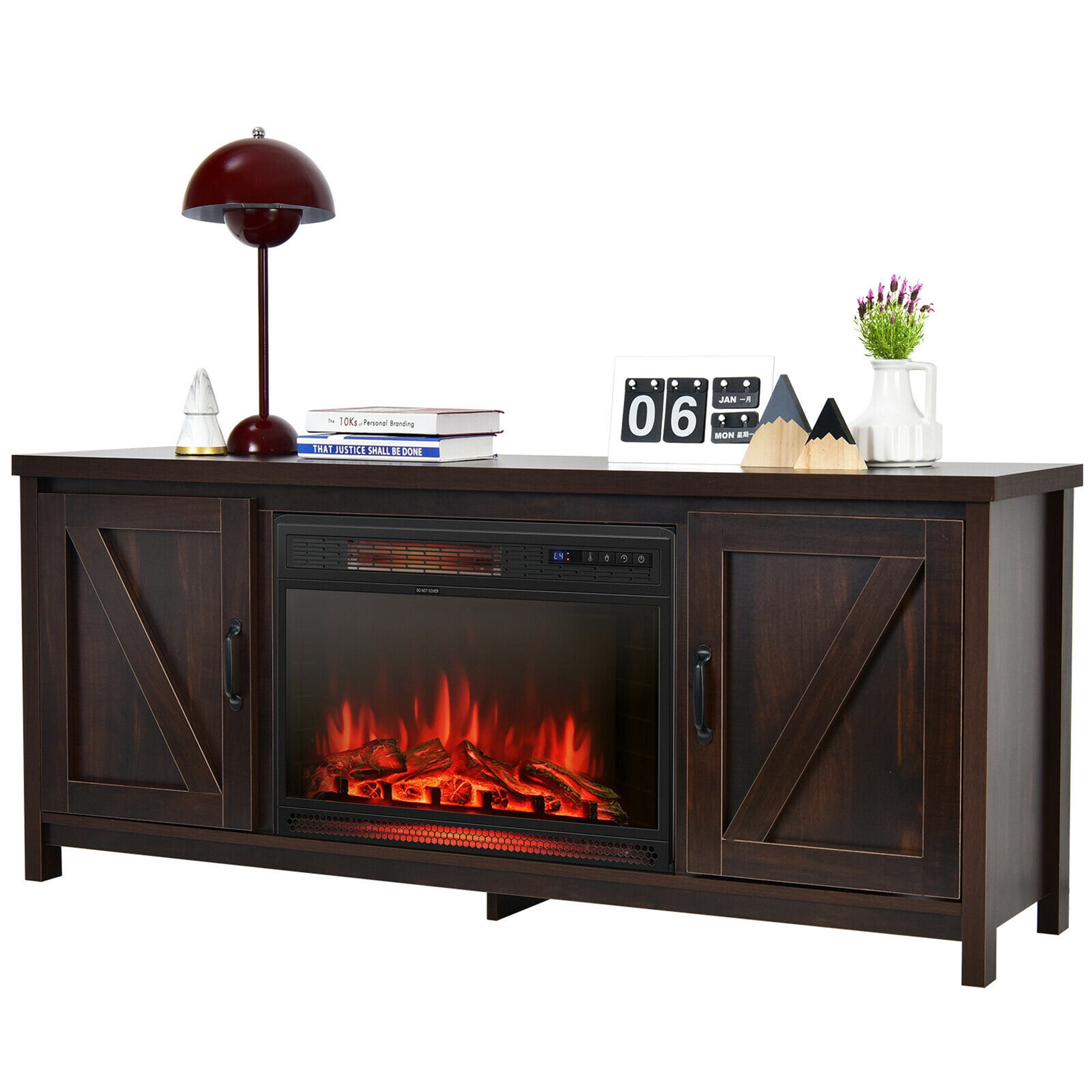 Gymax 59'' Fireplace TV Stand W/ 25'' 1350W Electric Fireplace Heater  Coffee | Walmart Canada