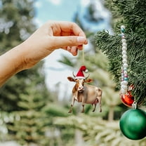 Cow Christmas Ornament, Personalized Farm Animal Hanging Decor for Christmas Tree, Iron Gift for Farmhouse Rural Holiday Decor(D)