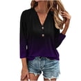 thumbnail image 2 of QIPOPIQ Womens Tshirts V Neck 3/4 Sleeve Buttons Tops Tee Solid Color Blouse Loose Fit Clearance, 2 of 6