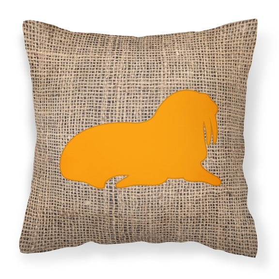 Carolines Treasures BB1017-BL-OR-PW1818 Walrus Burlap and Orange   Canvas Fabric Decorative Pillow BB1017 18H x18W