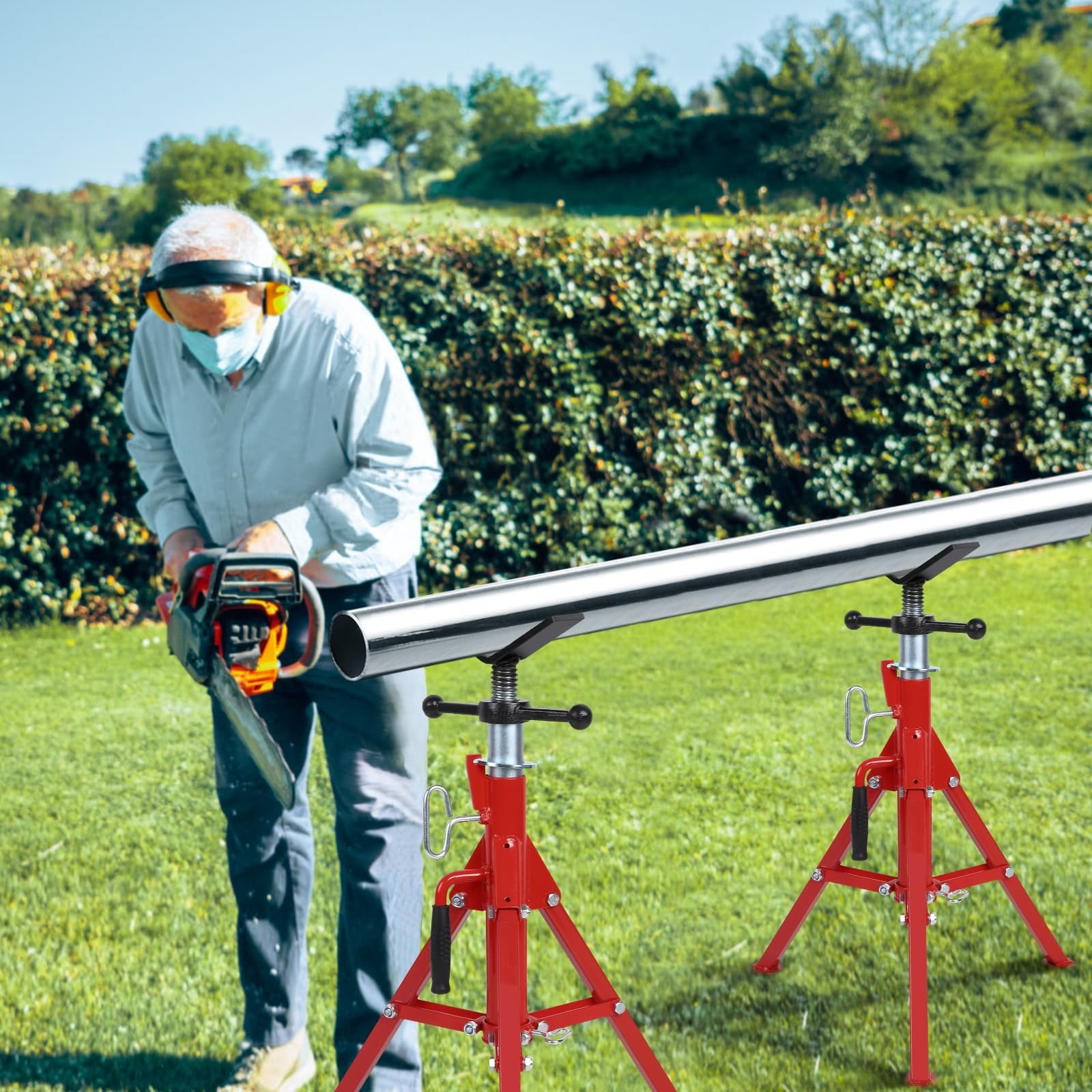 Mescukay Pipe Jack Stands for Welding with 2500 lbs Capacity & Adjustable Height 28-52 inch, Folding Tall Tack Stands for Welding, Automotive, and Construction Projects