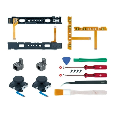 Mcbazel 18 in 1 Replacement Repair Kit for NS Joy-Con with Screwdrivers Opening Tool, 3D Left Right Analog Joysticks, Buckle Lock, Charging Port Slider, Button Sync Flex Cable Set