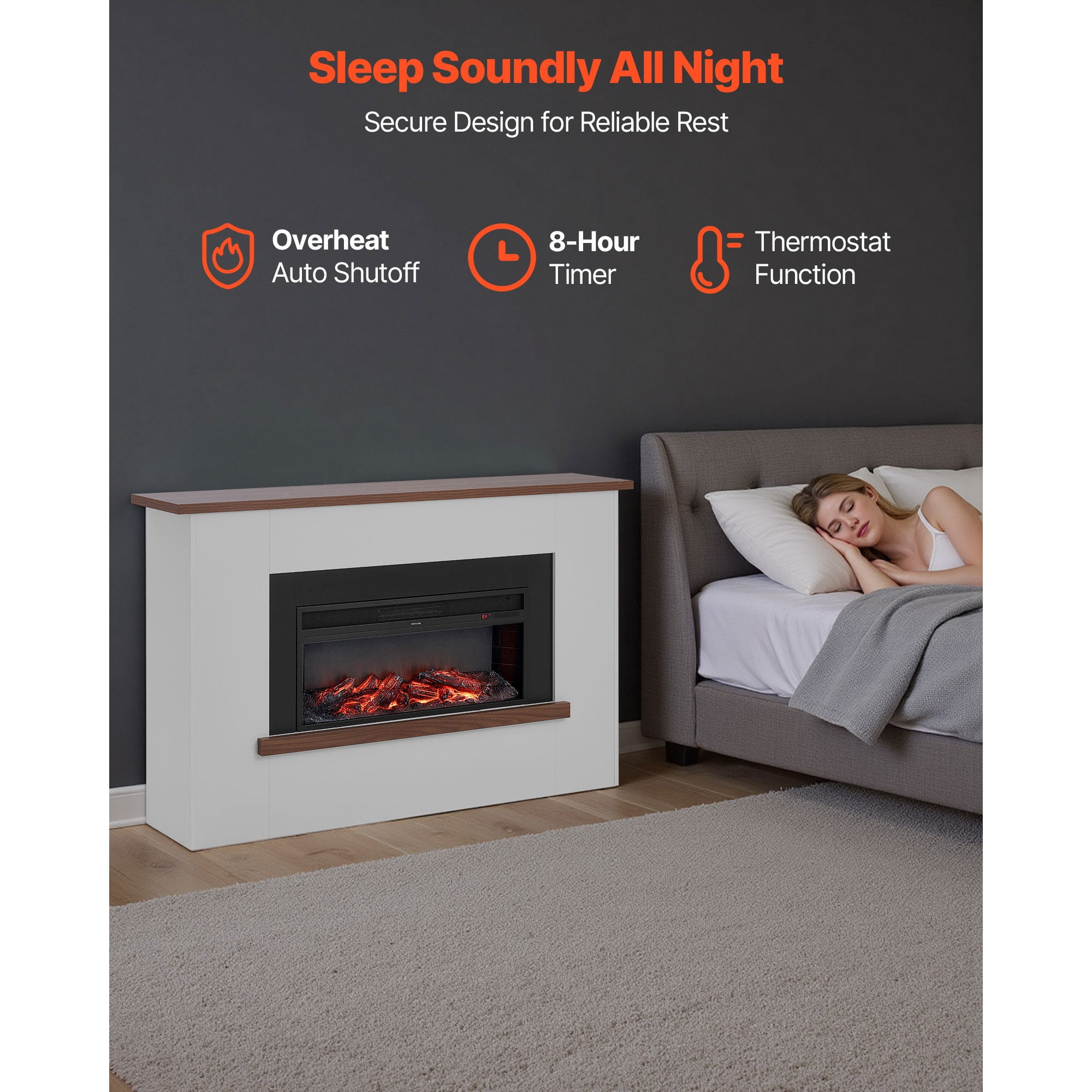 KFFKFF 65.5-Inch Freestanding Electric Fireplace with Mantel, 1500W Heater, Adjustable Flames, Timer, Remote Control, and Overheat Protection for Living Room or Bedroom