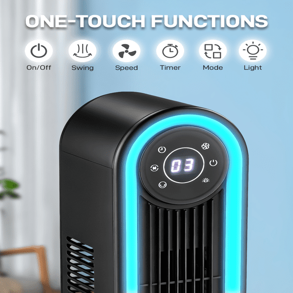 Alvantor 42-Inch Tower Fan, 4 Speeds, 3 Modes, 150° Oscillation, Remote Control, 9-Hour Timer, Black