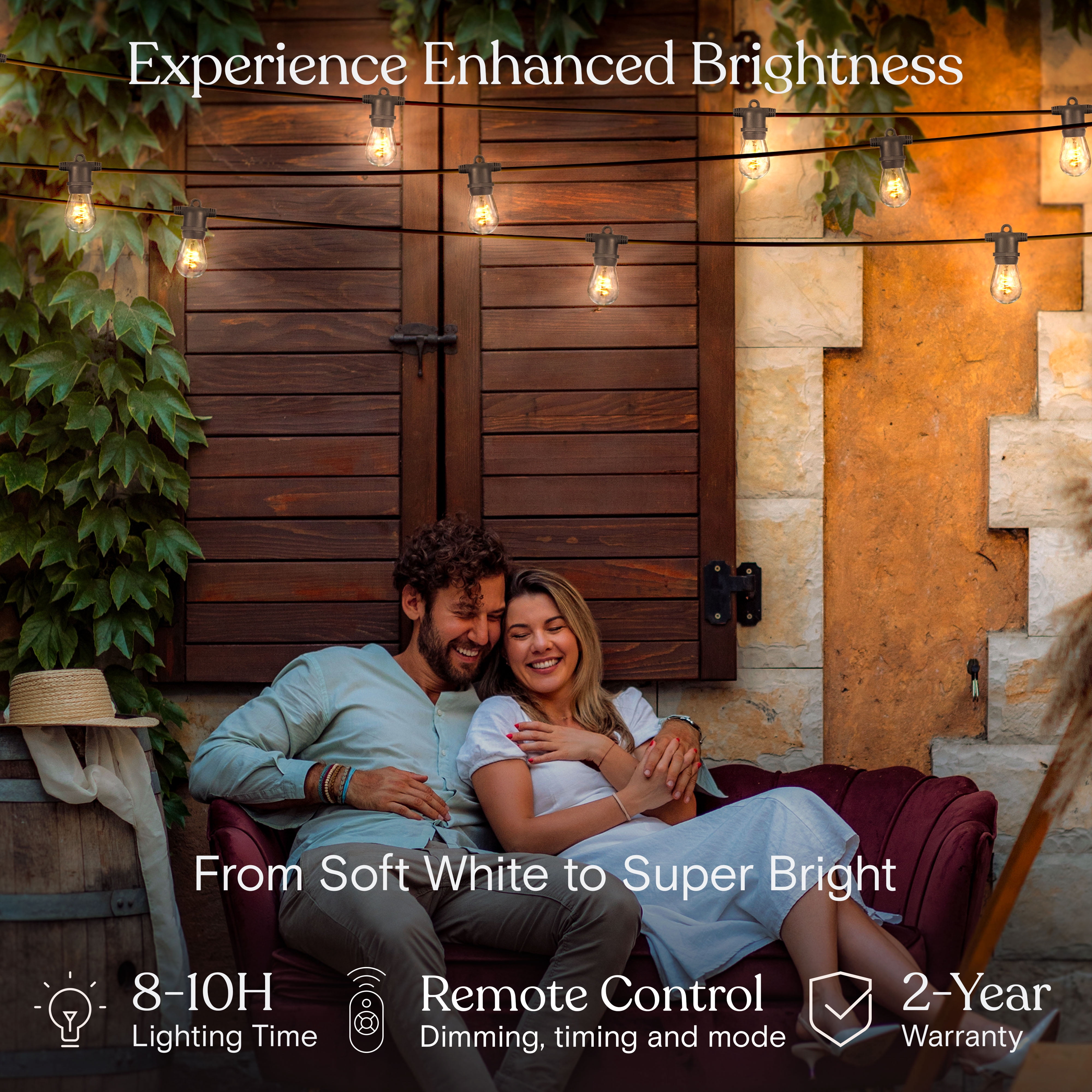 Brightech Ambience Pro Super Bright 48 Ft, 15 Bulbs Solar Power Remote Control Outdoor String Lights, Edison Spiral Shatterproof Bulbs, Commercial Grade LED, Waterproof Patio Lights, 4W Soft White