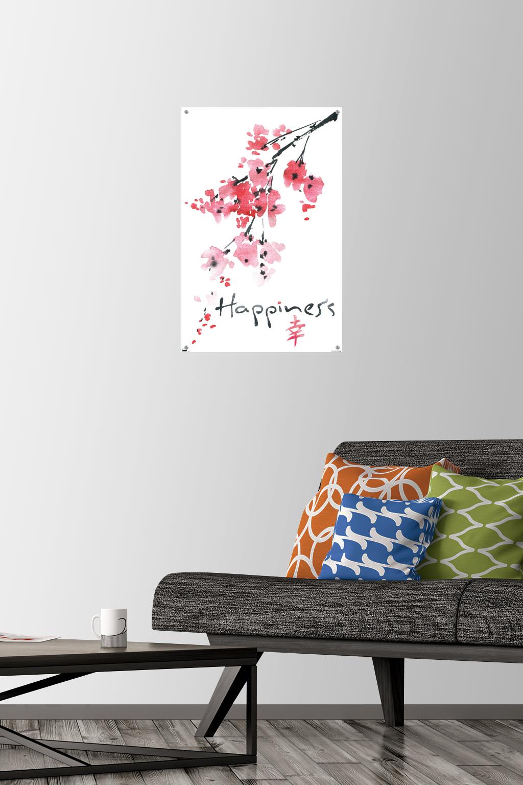 Sakura Tree - Happiness Wall Poster with Pushpins, 14.725" x 22.375"