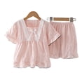 thumbnail image 4 of Kids Girls Casual 2-Piece Outfits Short Sleeve Tee and Elastic Shorts Lightweight Breathable Set for Daily Wear Pink Size 5-6 Years, 4 of 4