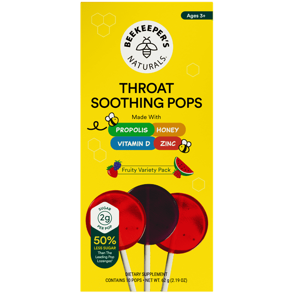 Beekeeper's Naturals Kids Throat Soothing Lollipops with Immune Support Vitamin D and Honey 10 Count