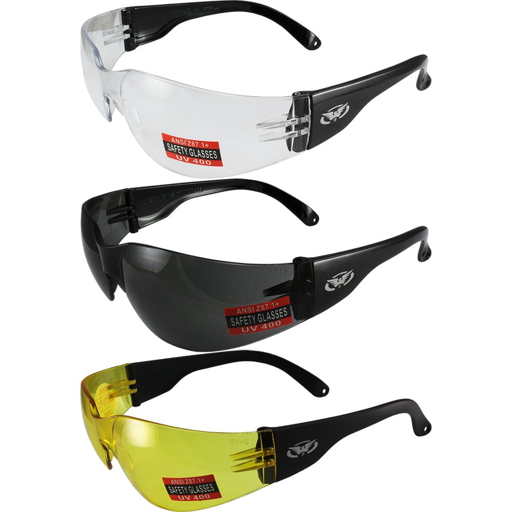 Three Pairs Of Global Vision Rider Safety Motorcycle Riding Sunglasses Black Frames One Pair 6289