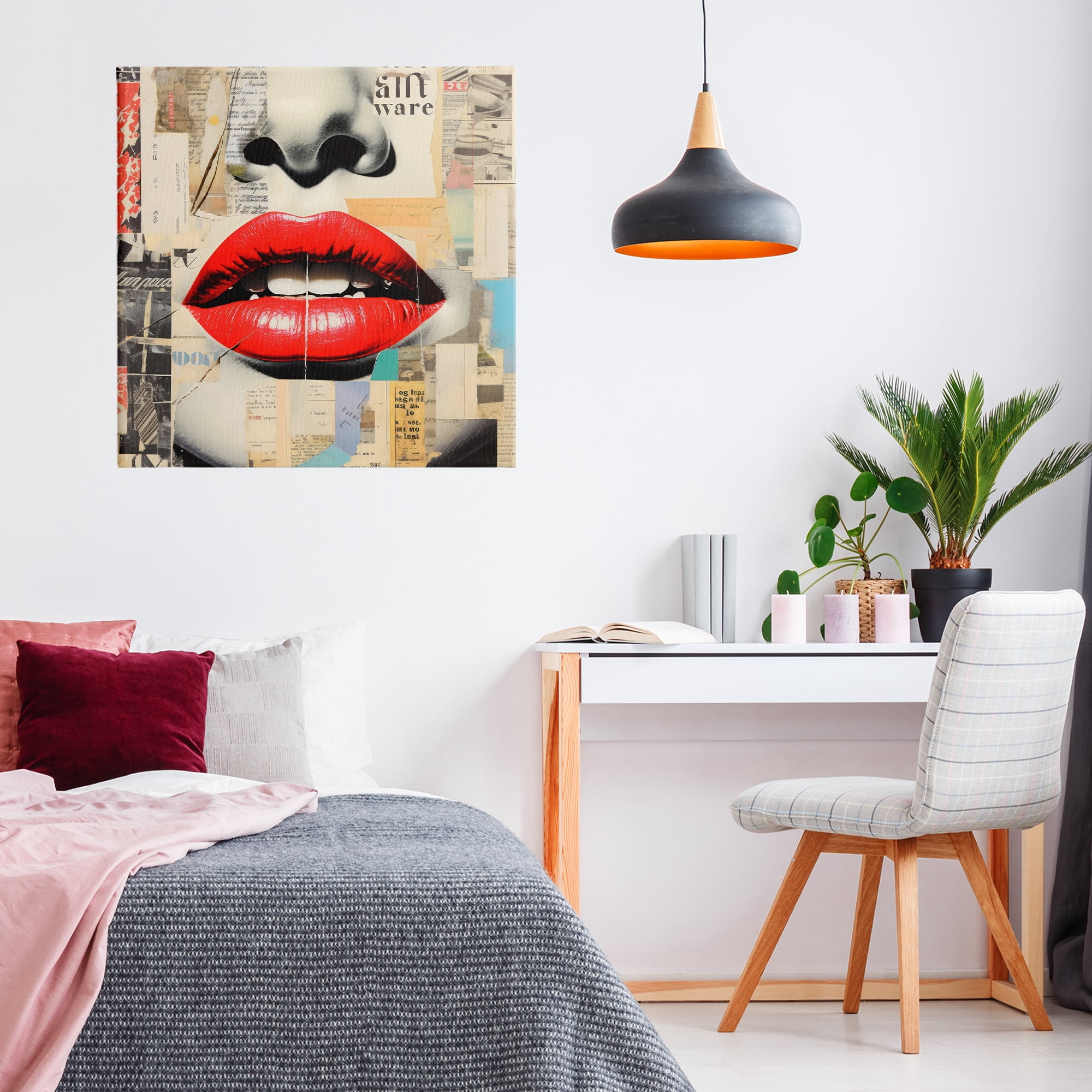 Stupell Industries Fashion Collage with Scarlet Lips Canvas Wall Art, design by Creative Studio