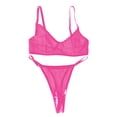 thumbnail image 3 of Thin Mesh Bra And Brief Lace See Through Control Push Up Full Cup Supportive Underwear Set, L, Hot Pink, 3 of 3
