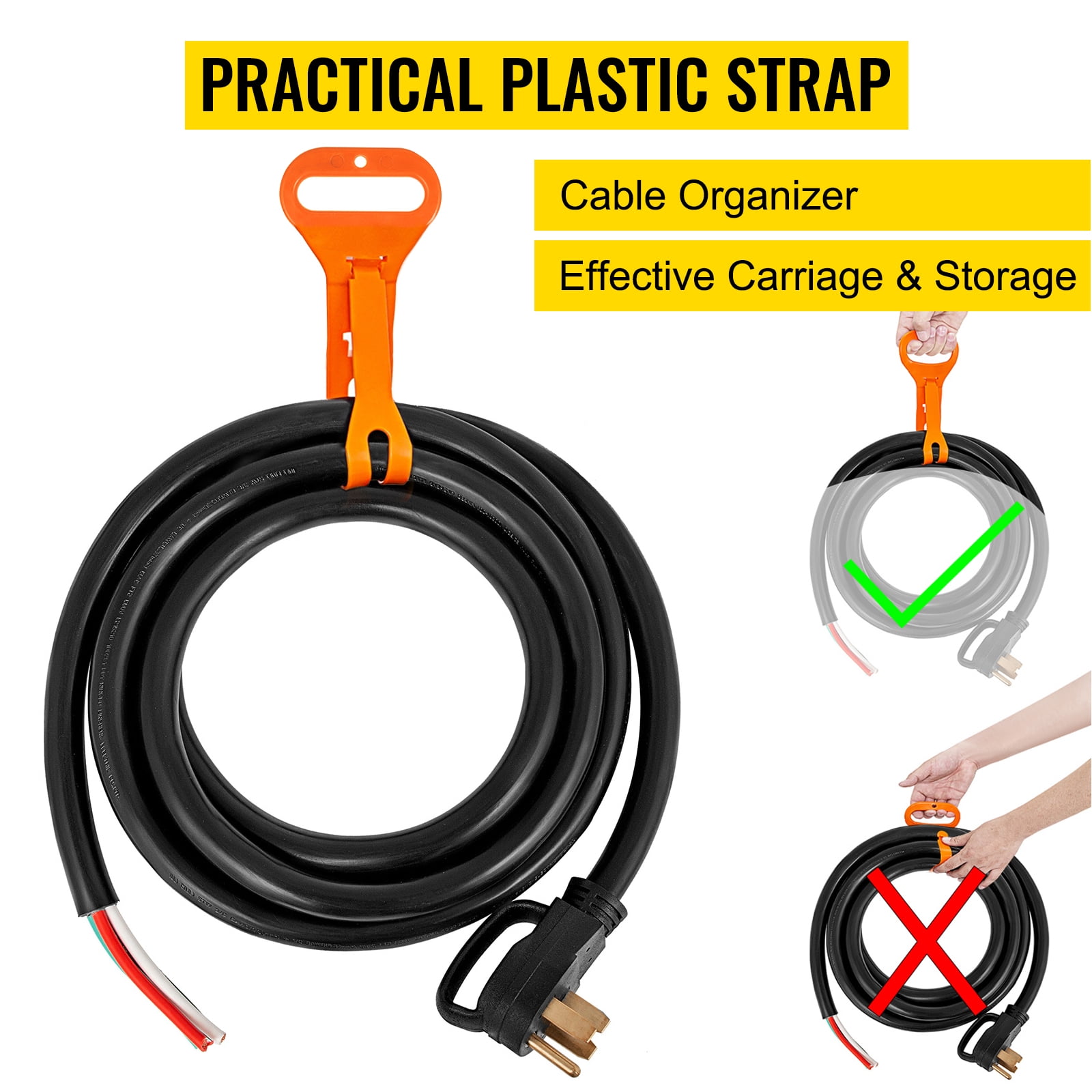 VEVOR 50 Amp Generator Extension Cord 4 Wire 6 Gauge STW 6/3+8/1 Generator Cord 125V 250V UL Listed Generator Power Cord N14-50P & SS2-50R Portable Handle (15Ft 50 Amp)