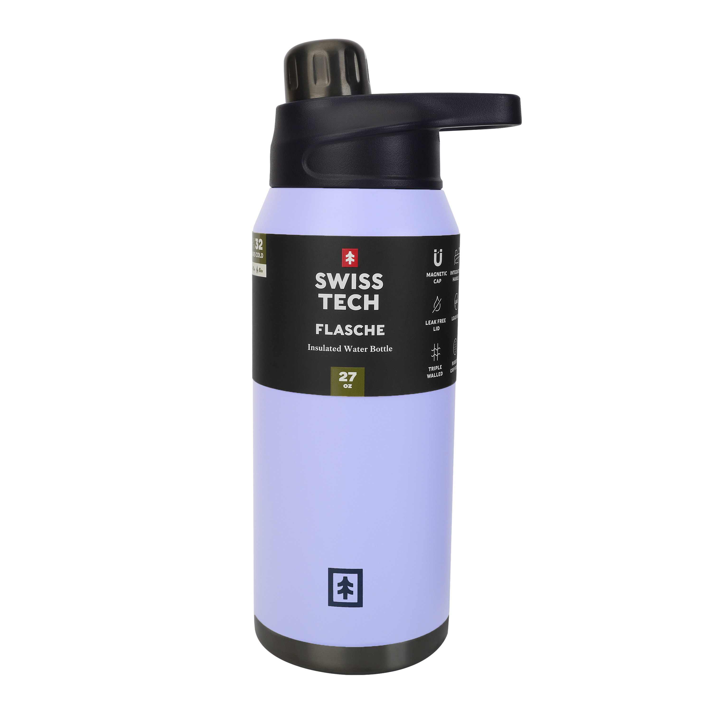 Swiss Tech Flasche 27 oz Stainless Steel Water Bottle with Magnetic Cap, Myrtle Purple