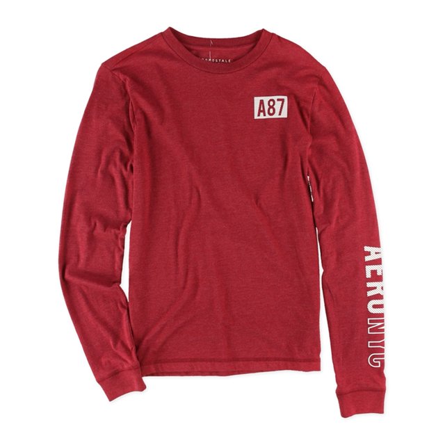 Aeropostale - Camiseta gráfica con logo a rayas para hombre, rojo, talla mediana Aeropostale Camiseta gráfica