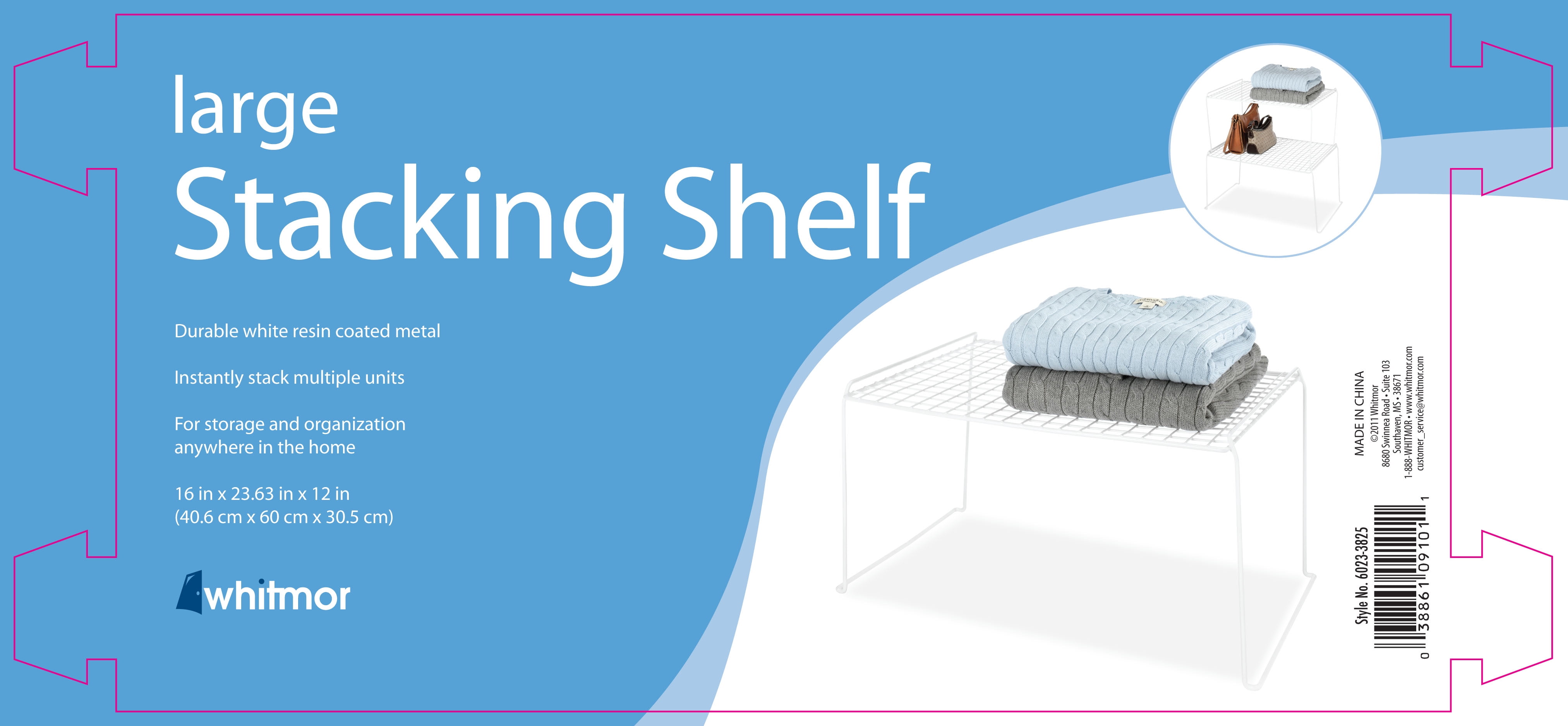 Whitmor Wire Grid Stacking Utility Shelf - Large - White -Closet or Garage Organizer Adult Use