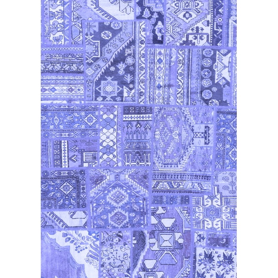 Ahgly Company Machine Washable Indoor Rectangle Patchwork Blue Transitional Area Rugs, 8' x 10'