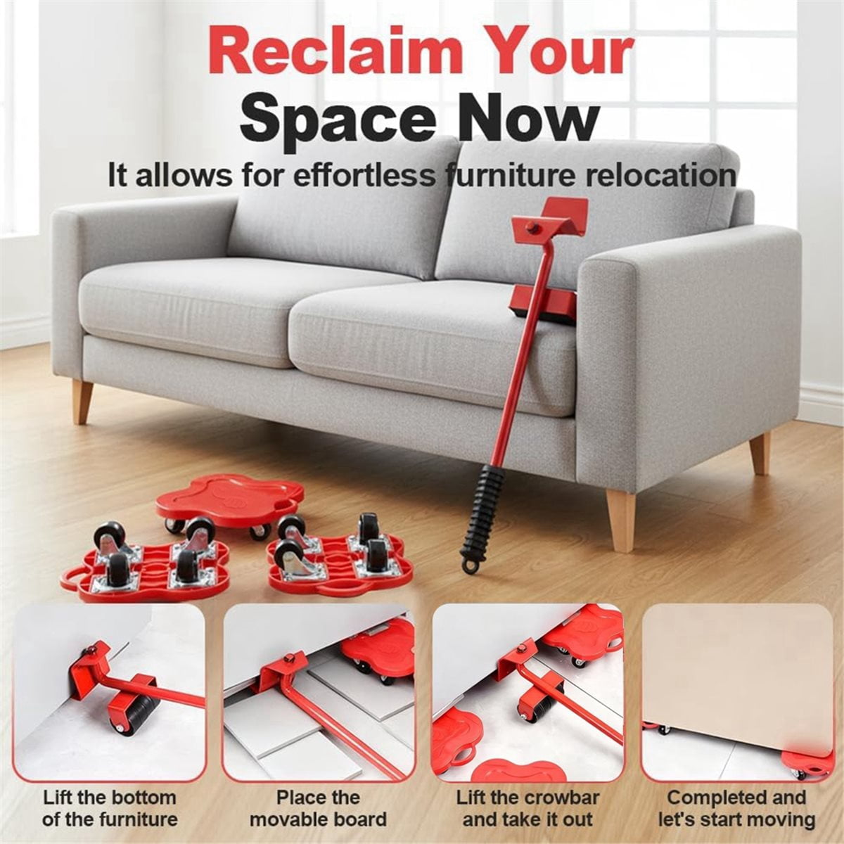 Furniture Lift Mover Tool Set,Multi-Functional Adjustable Furniture Lifter for Home, Portable Furniture Moving Wheels